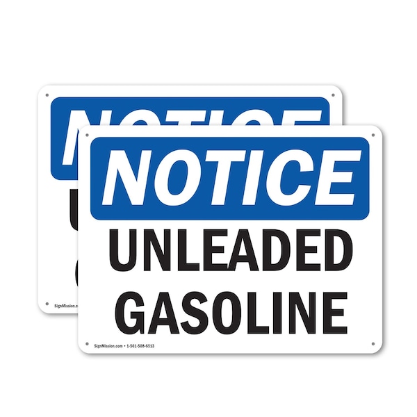 Signmission Unleaded Gasoline OSHA Notice Sign, Plastic, 10in W x 7in L, 2PK OS-2PACK-NS-P-710-L-18775 - main